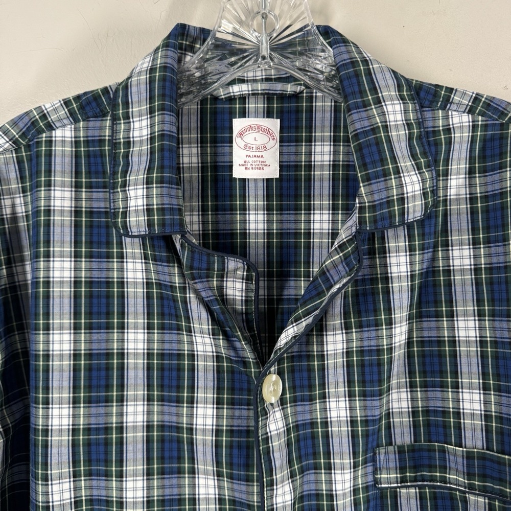 Vintage Brooks Brothers Sleepwear Pajama Blue Plaid Cotton Shirt Only Size Large